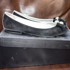 Loriblu suede bejeweled silver toe flats 37.5